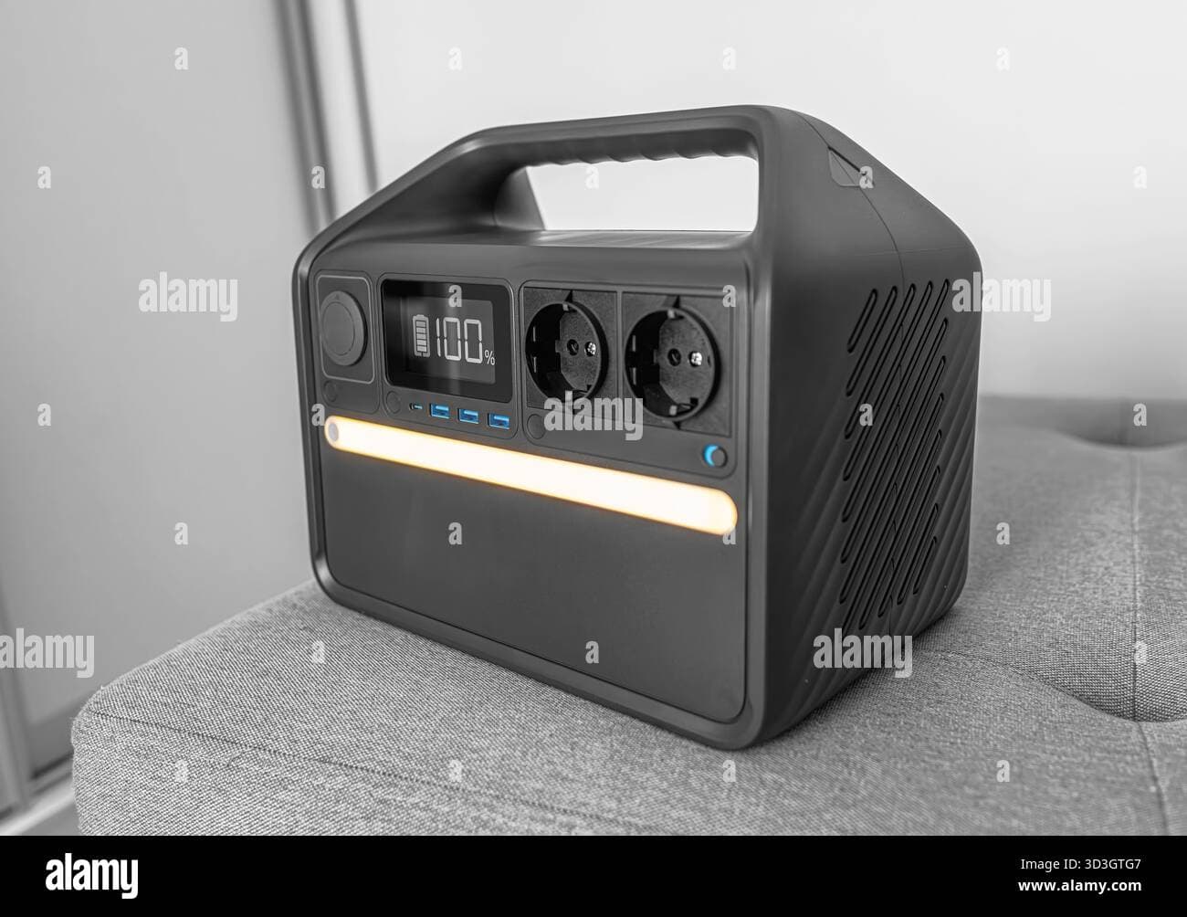 Modern Portable Power Station with handle angled view