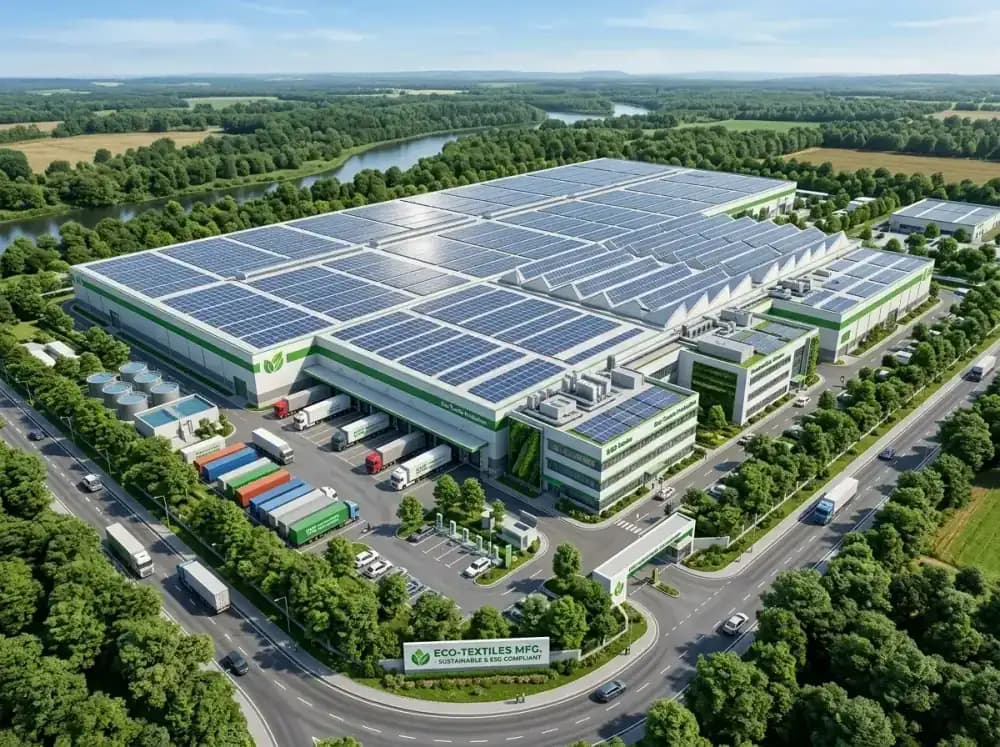 Modern industrial rooftop solar installation for ESG export compliance
