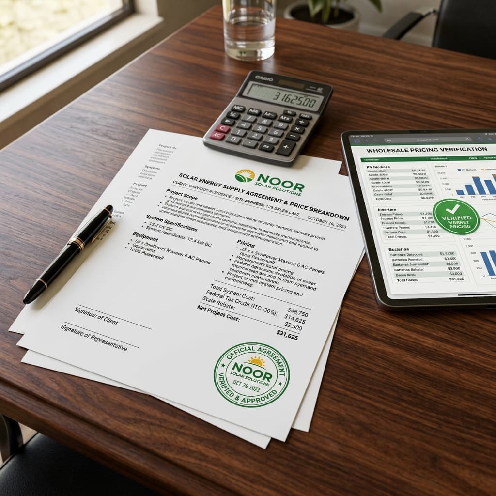 Official Noor solar quotation agreement, pricing schedule, and verified wholesale terms